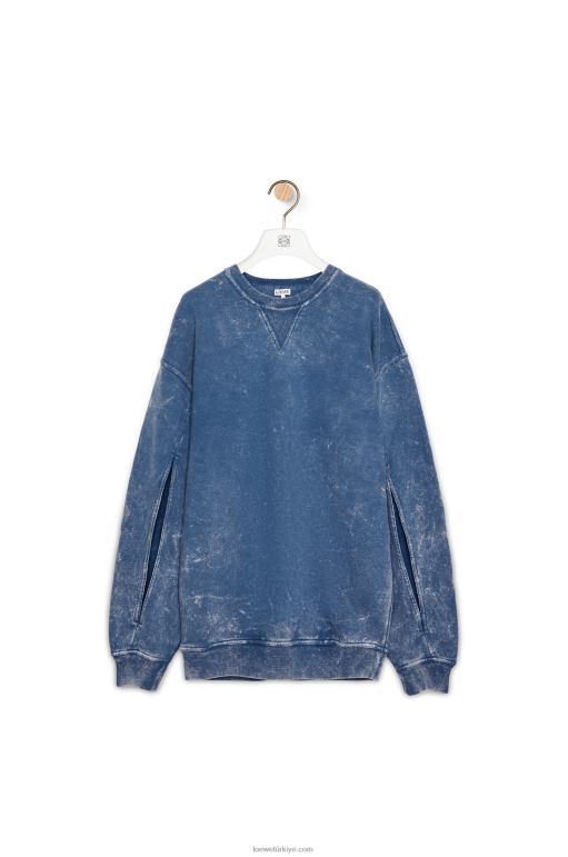 Loewe pamuklu polardan uzun sweatshirt 02600803 kadınlar yıkanmış kot