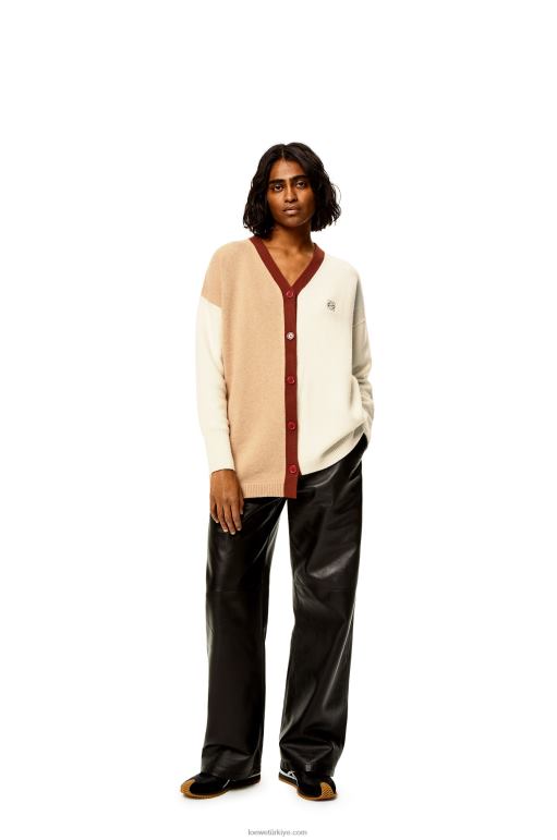 Loewe anagram asimetrik yün hırka 026001009 kadınlar ekru/deve