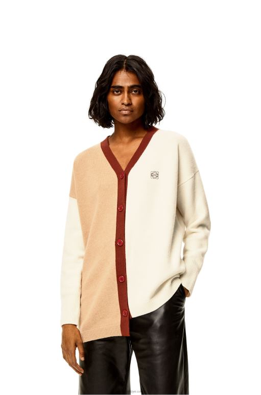 Loewe anagram asimetrik yün hırka 026001009 kadınlar ekru/deve