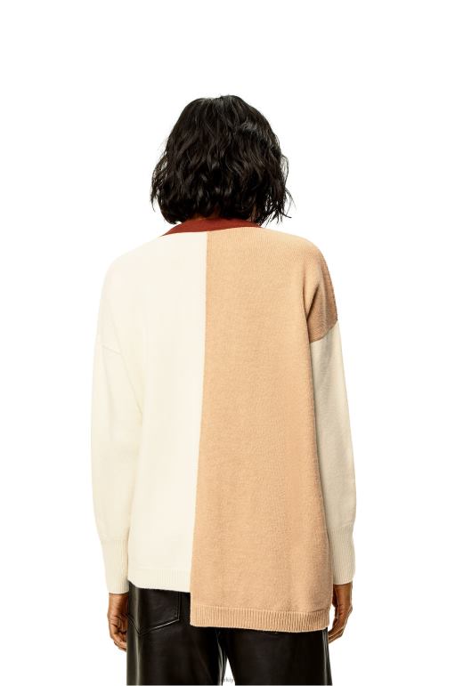 Loewe anagram asimetrik yün hırka 026001009 kadınlar ekru/deve
