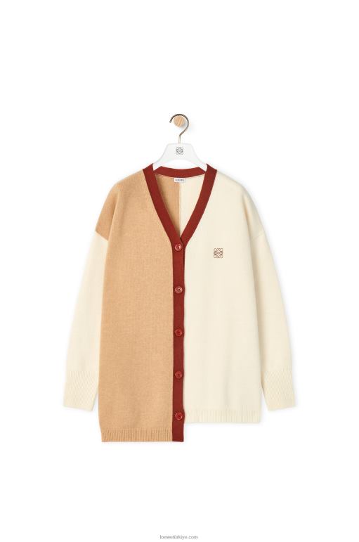 Loewe anagram asimetrik yün hırka 026001009 kadınlar ekru/deve