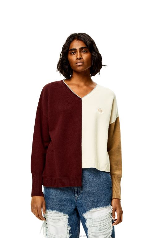 Loewe anagram asimetrik yün kazak 026001010 kadınlar brendi/bordo/krem