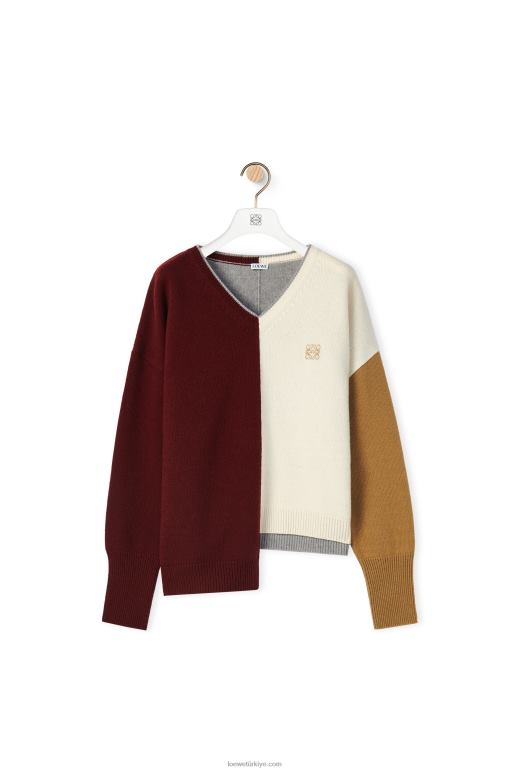 Loewe anagram asimetrik yün kazak 026001010 kadınlar brendi/bordo/krem