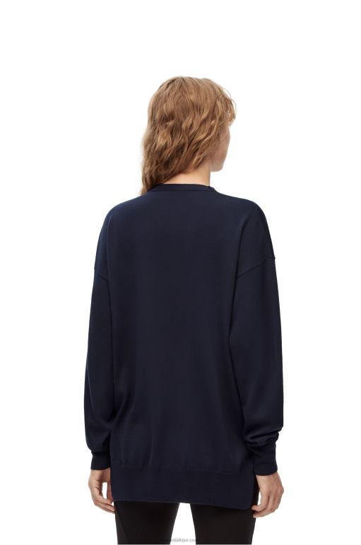 Loewe anagram cepli yün hırka 02600986 kadınlar lacivert