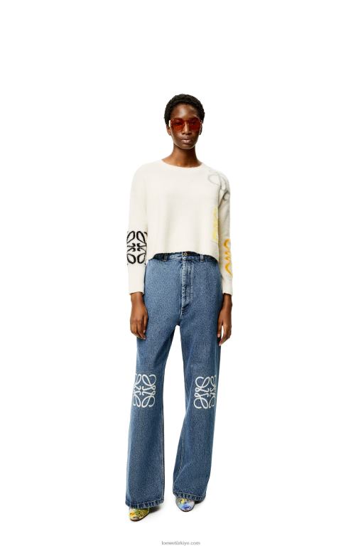 Loewe anagram kakma yün kazak 026001020 kadınlar yumuşak beyaz/çok renkli