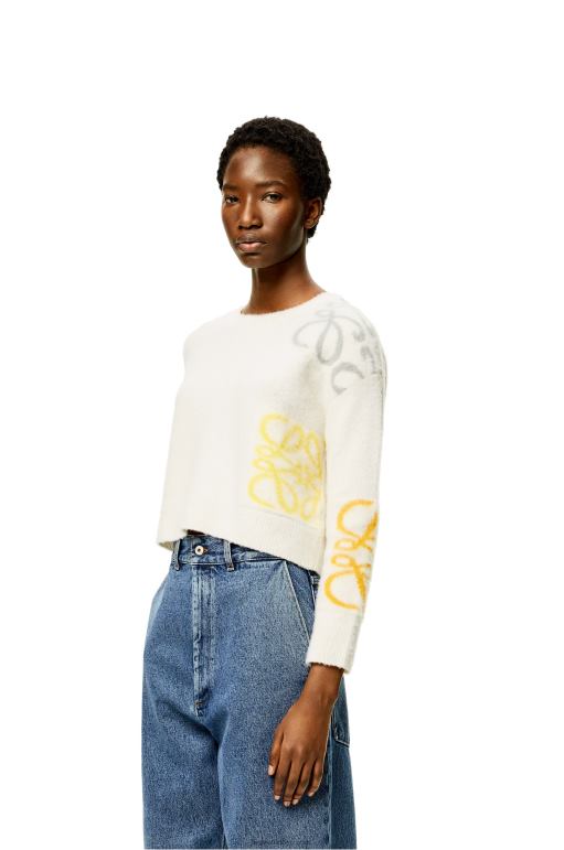 Loewe anagram kakma yün kazak 026001020 kadınlar yumuşak beyaz/çok renkli