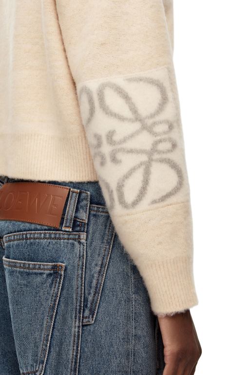 Loewe anagram kakma yün kazak 02600994 kadınlar ekru/açık gri