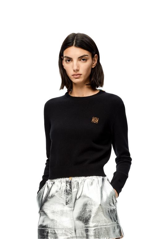 Loewe anagram yünlü kırpılmış kazak 026001008 kadınlar siyah