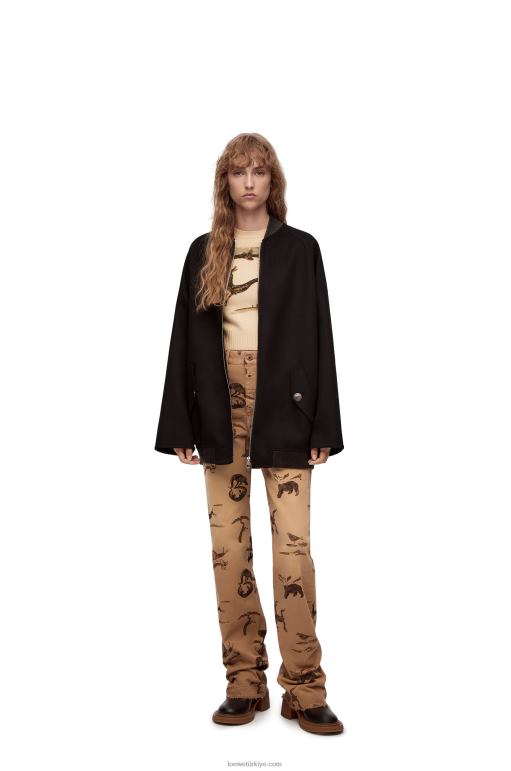 Loewe geyik desenli yün kazak 02600999 kadınlar ekru