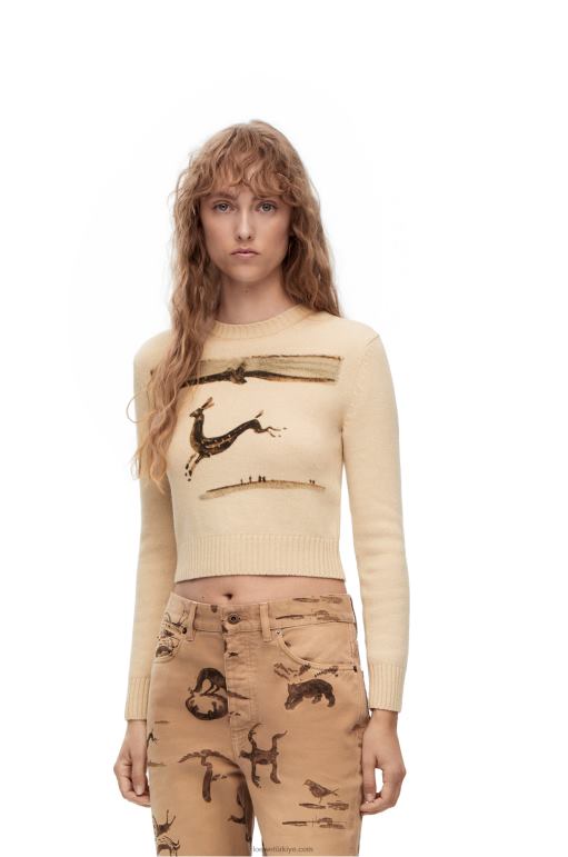 Loewe geyik desenli yün kazak 02600999 kadınlar ekru