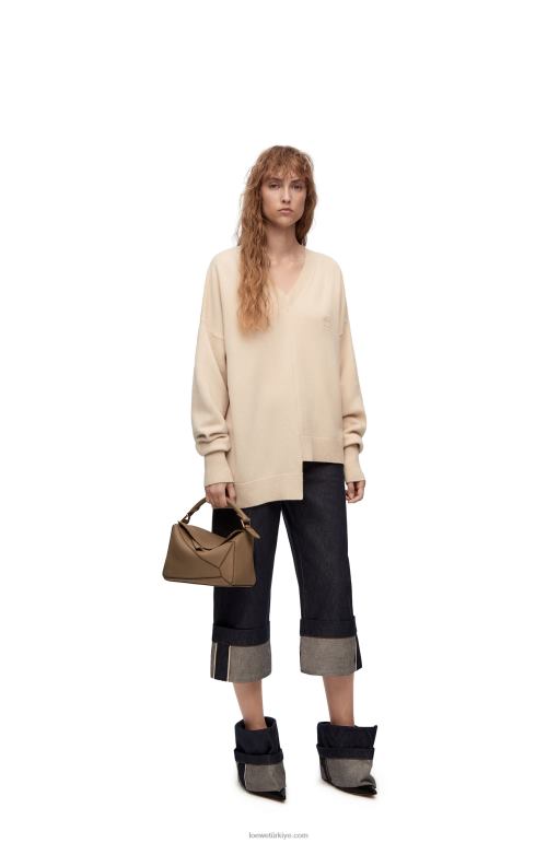 Loewe kaşmir asimetrik kazak 02600978 kadınlar Şampanya