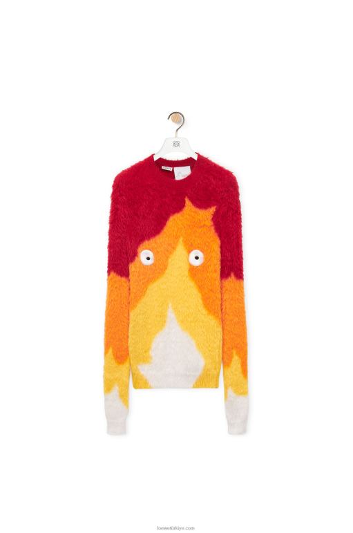 Loewe kakma desenli calcifer kazak 026001023 kadınlar turuncu çok tonlu