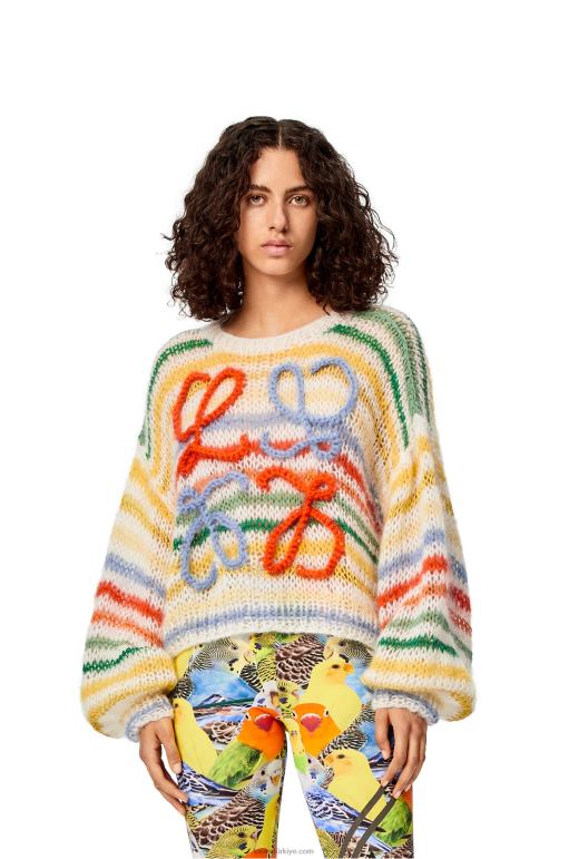 Loewe tiftik şeritli kazak 026001003 kadınlar beyaz/çok renkli