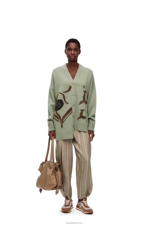 Loewe yün asimetrik geyik hırkası 02600995 kadınlar adaçayı