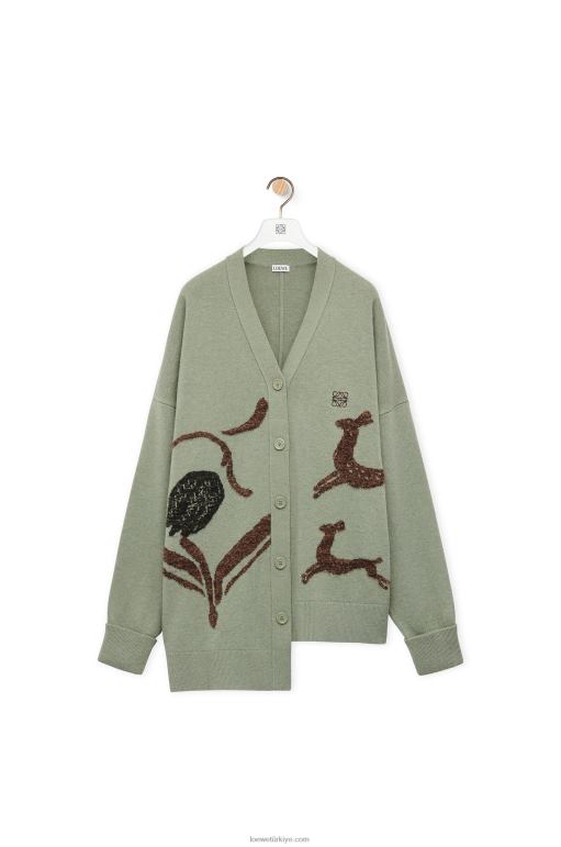 Loewe yün asimetrik geyik hırkası 02600995 kadınlar adaçayı