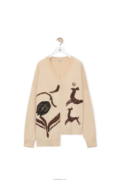 Loewe yün asimetrik geyik kazağı 02600996 kadınlar bej