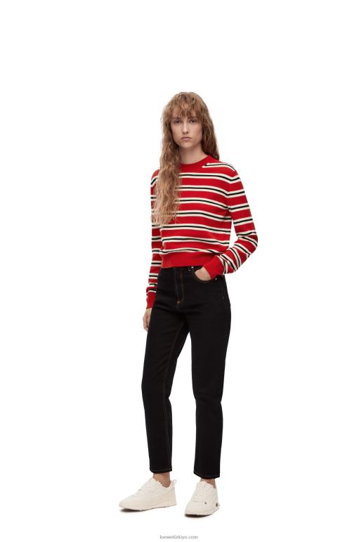 Loewe yün çizgili kazak 02600987 kadınlar kırmızı/beyaz/siyah
