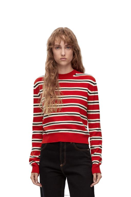 Loewe yün çizgili kazak 02600987 kadınlar kırmızı/beyaz/siyah
