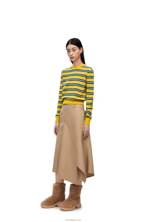 Loewe yün çizgili kazak 02600989 kadınlar sarı/çivit mavisi