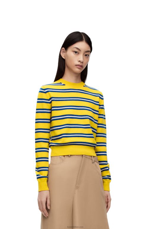 Loewe yün çizgili kazak 02600989 kadınlar sarı/çivit mavisi