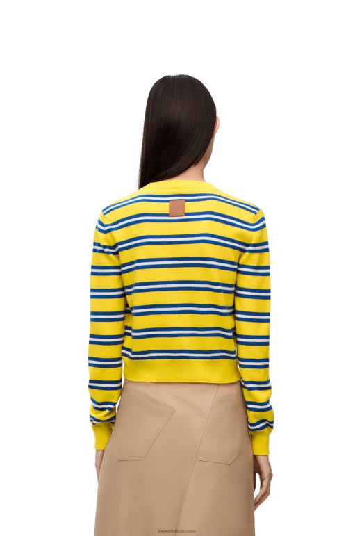 Loewe yün çizgili kazak 02600989 kadınlar sarı/çivit mavisi