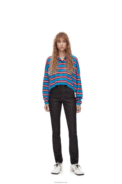 Loewe yünlü çizgili polo yaka kazak 02600988 kadınlar Mavi kırmızı