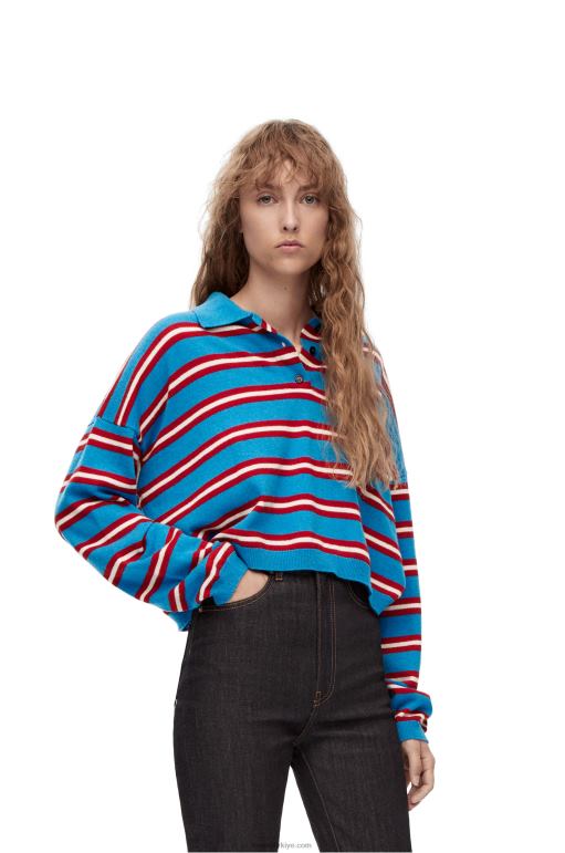 Loewe yünlü çizgili polo yaka kazak 02600988 kadınlar Mavi kırmızı