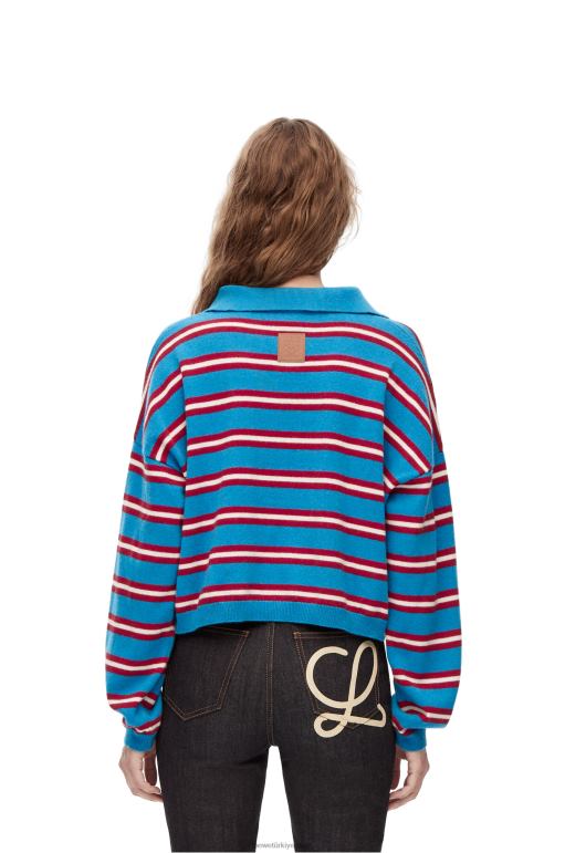 Loewe yünlü çizgili polo yaka kazak 02600988 kadınlar Mavi kırmızı