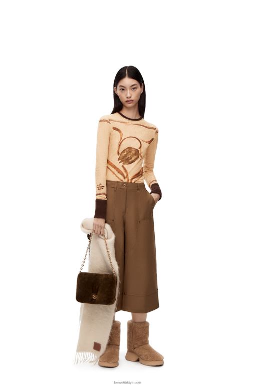 Loewe file çiçek desenli top 02600928 kadınlar açık bej/kahverengi