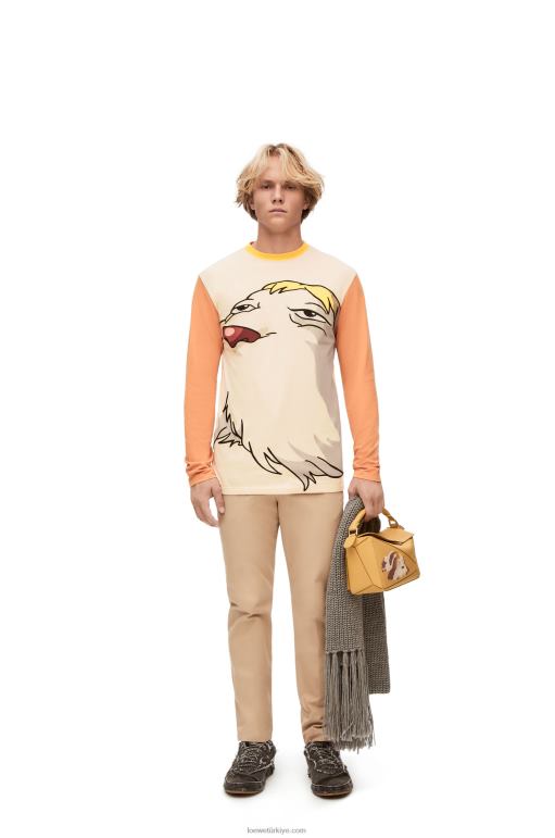 Loewe pamuklu uzun kollu t-shirt 02600836 kadınlar bej