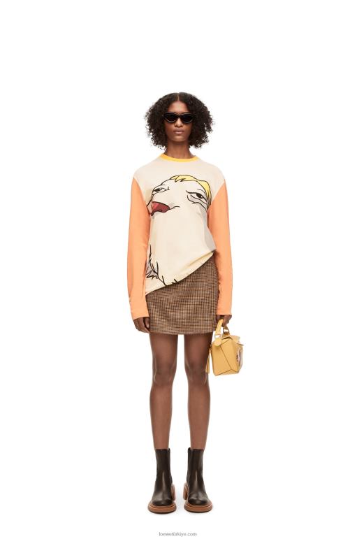 Loewe pamuklu uzun kollu t-shirt 02600836 kadınlar bej