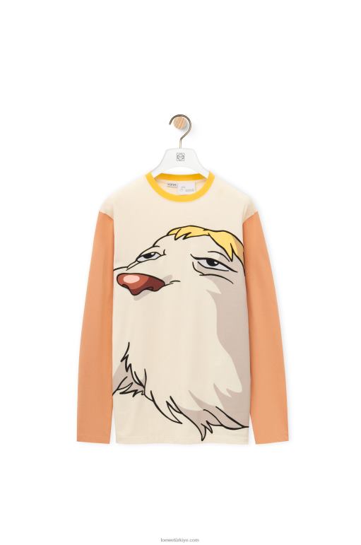 Loewe pamuklu uzun kollu t-shirt 02600836 kadınlar bej